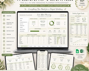 Ultimate Wedding Planner Spreadsheet, Budget Tracker, Guest List, Timeline (Digital Download)