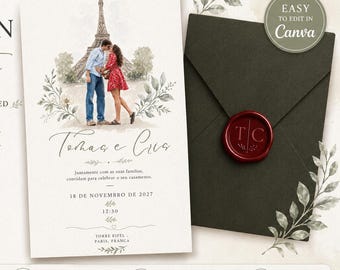 Editable Wedding Invitation Template in Canva, Watercolor Invite, Printable Instant Download