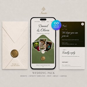 Pack de invitación de boda digital personalizada: sitio web, plantilla editable de Canva, PDF y RSVP con seguimiento
