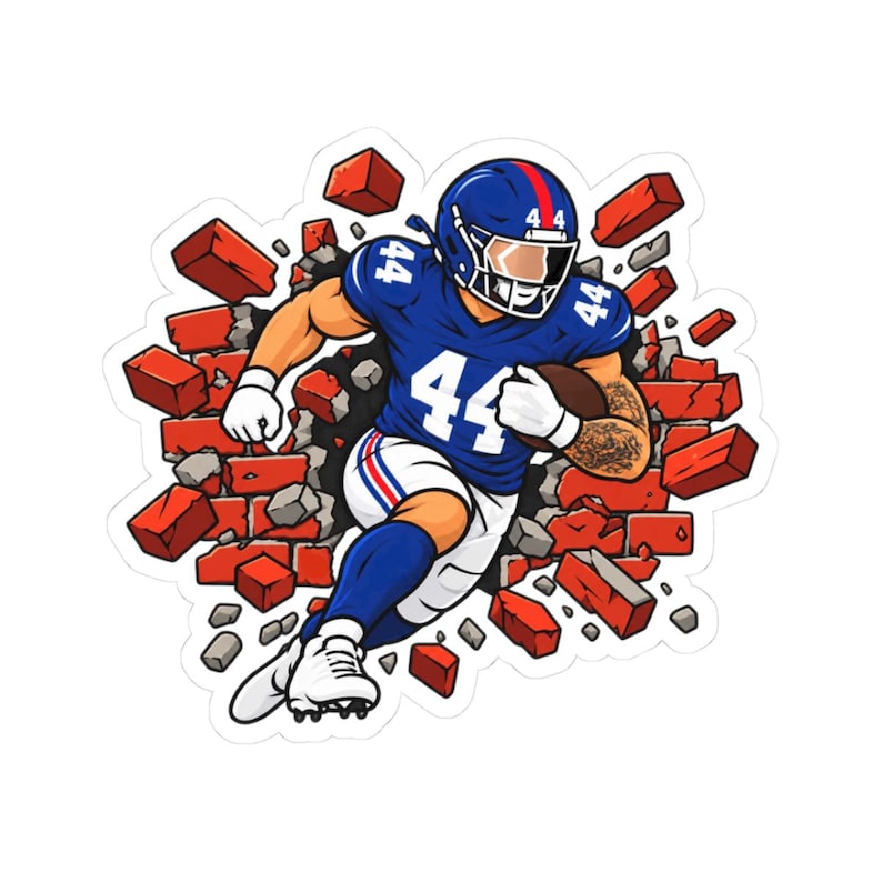 Notebook R Cartoon Cartoon Cam Skattebo Running Through Brick Wall New York Football Die ...