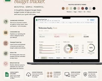 Google Sheets: Control de presupuesto: Panel de finanzas sencillo y personalizable (Descarga digital)
