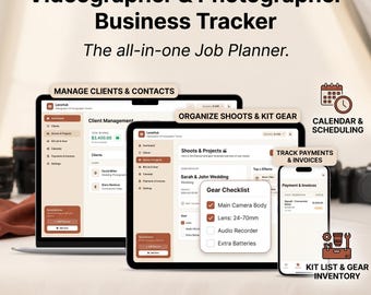 Freelance Photographer Videographer Business Tracker: Client, Shoot, Gear, Invoices (Digital Download)