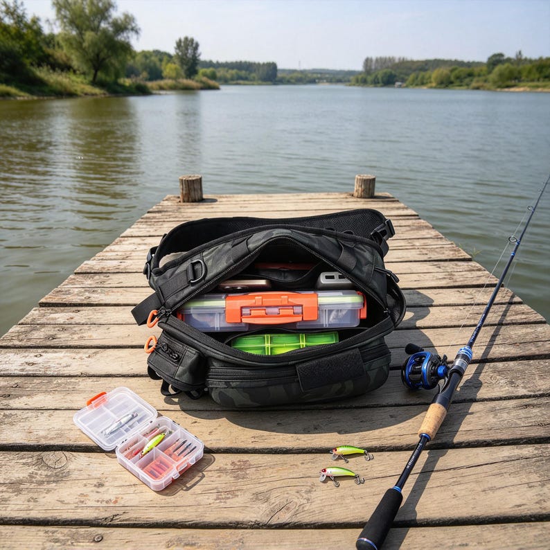 Personalized Fishing Sling Bag, Multi-compartment Fishing Bag, Oxford ...