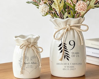 Personalized Ceramic Wedding Engagement Vase, Custom Anniversary gift for Mother girlfriend wife flower vase, desk home decor gift for her