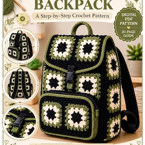 Crochet Granny Square Backpack Pattern PDF, Floral Crochet Bag Tutorial, Daisy Backpack DIY, Digital Download