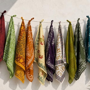 Set mit 10 Baumwoll-Bandanas für Damen und Herren, handgefertigtes Blockdruck-Bandana-Set, weiches Kopftuch, Haarband, Halstuch, Boho-Bandana-Bundle