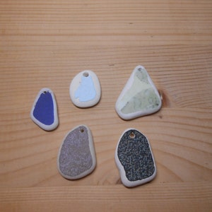 Top drilled genuine sea pottery, fantasy mix  5 pieces beach pottery  jewelry charms pendant  lotto339