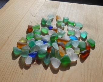 Italian genuine sea glass, extra tiny sea glass in a mix of colours 65 chunky beach glass pieces jewelry grade   VM151