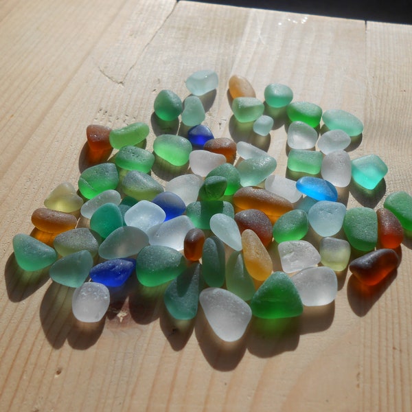 Italian genuine sea glass, extra tiny sea glass in a mix of colours 65 chunky beach glass pieces jewelry grade   VM151