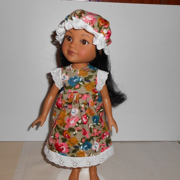 Hand made 14 inch doll clothes, hand made dress and bonnet for  dolls.