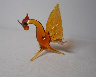 Glass rooster amber bird vintage 70's Murano glass figurine lamp-work bird figurine glass art vintage blown glass rooster   074