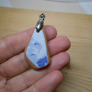 Genuine sea pottery  pendant, blue fantasy sea pottery pendant gift for her hand made sea pottery jewelry silver tone hook  (010)