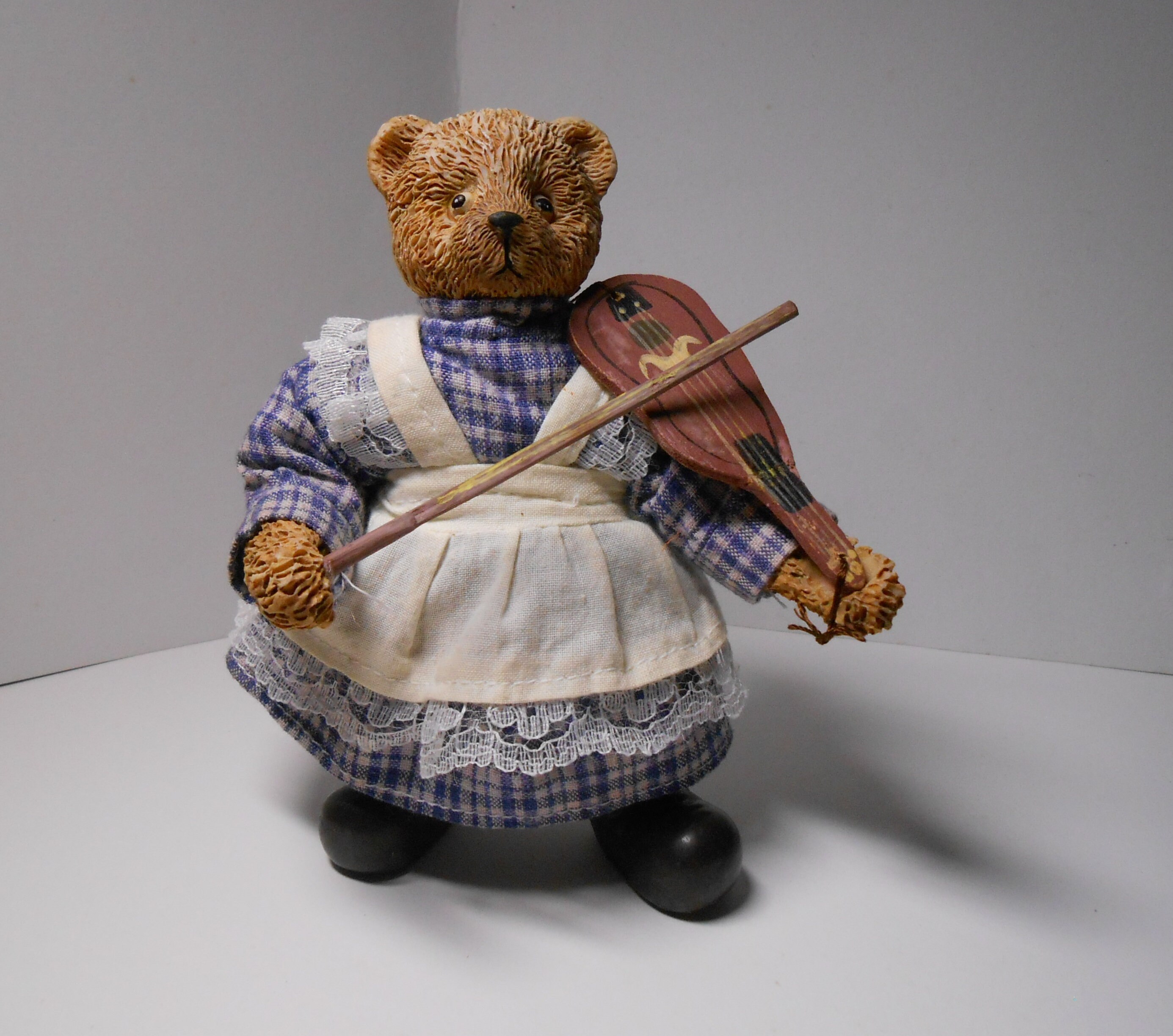 Figurine Vintage En Bois - Ourson Musicien - Multicolore - Hauteur 31,2 Cm