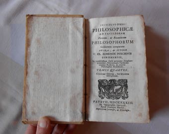 Antique book 1733 book Edmundi Purchotii Institutiones Philosophicae ad faciliorem tomus quartus Collectible antique book