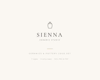Logo-ontwerp voor keramiekstudio's, 7 bewerkbare logo-sjablonen voor pottenbakkerijen, Canva & SVG, branding voor kleine bedrijven