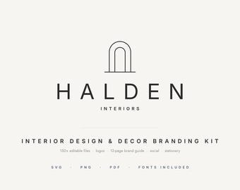 Kit de branding pour design d'intérieur, modèle de logo modifiable, identité de marque, carte de visite (PDF)