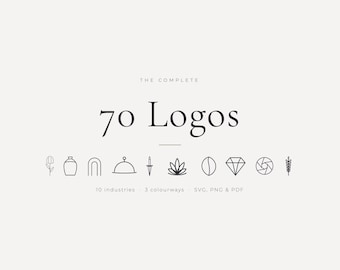 Logo-bundel, 70 bewerkbare logo-ontwerpen in 10 sets, branding voor kleine bedrijven, Canva- en SVG-sjablonen