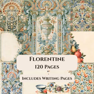 Florentine Printable Junk Journal Kit, Italian Renaissance Scrapbook Paper with Illustrated & Writing Pages