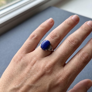 Blue Stone Ring, 925 Silver-Plated Copper Setting