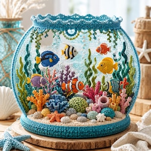 Virkat akvariemönster | Amigurumi-akvariemönster i PDF-format | Skulptur av korallrev i fiberkonst | Avancerat virkmönster för heminredning