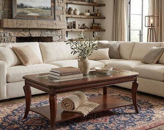 Center Table Coffee Table with Open Shelf Wooden Living Room - Rectangle / Round
