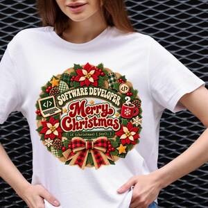 Software Developer Christmas Wreath PNG, Retro Patchwork Design (Digital Download)