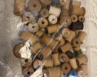 Nice set of vintage empty wooden thread spools 50 total in lot  number 1