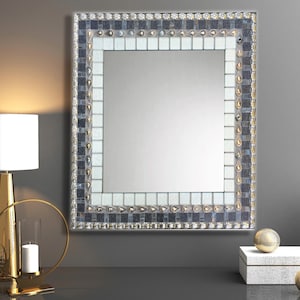 Espejo de entrada con mosaico: Arte de pared geométrico gris plateado