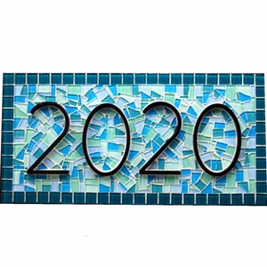 Mosaic House Number Sign, Teal Aqua Blue, Beach House Address Plaque image 3