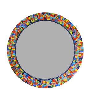 Colorful Round Mosaic Wall Mirror, Rainbow Colors, Mosaic Mirror image 1