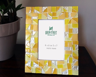 Yellow Mosaic Picture Frame, Handmade Photo Frame, Home Decor