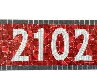 Red Mosaic House Number Sign: Custom Front Door Address Plaque
