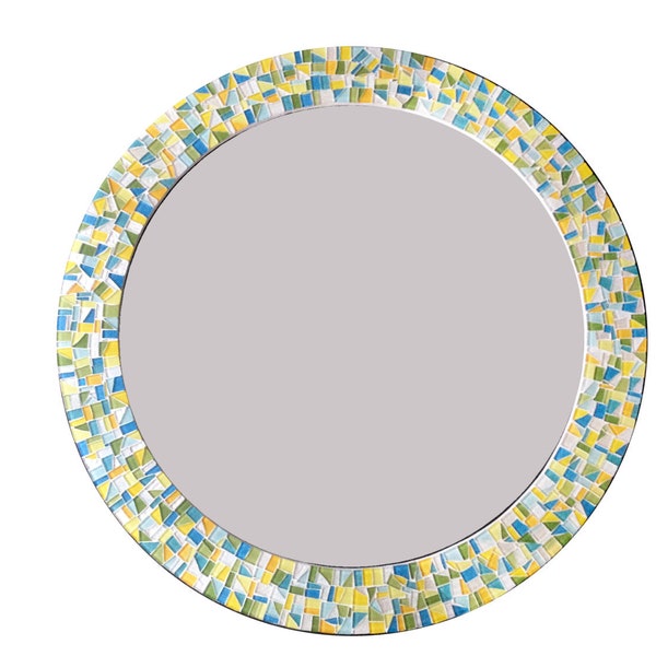 Round Mosaic Mirror, Yellow Blue Green Wall Mirror, Mirror for Nursery