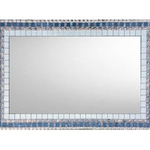 Mosaic Mirror, Bathroom Mirror, Large Wall Mirror, Silver and Blue