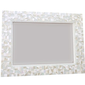 All White Wall Mirror, Large Mosaic Mirror, Neutral White Home Decor image 1