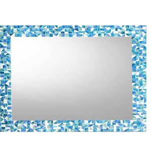 Espejo de baño, espejo de pared de mosaico, azul azul turquesa verde azulado, decoración de la casa de playa