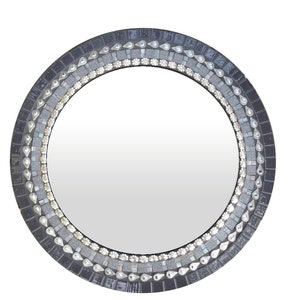 Round Mosaic Mirror in Gray, Silver, Black // Modern Wall Decor // Mixed Media Mosaic