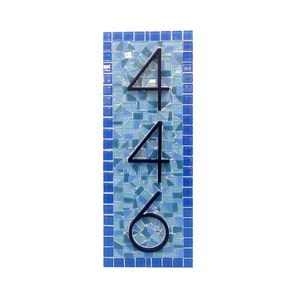 Address Sign, House Number Sign, Mosaic Address Plaque, Blue and Black, Unique Address Sign image 4