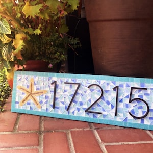 Mosaic Beach House Number Sign: Starfish Address Plaque