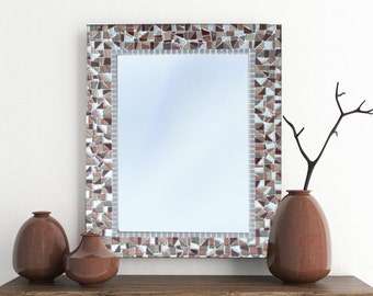 Mosaic Mirror, Wall Mirror - Brown, Tan, Beige Metallic