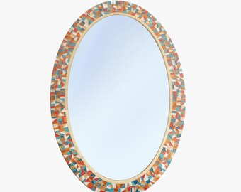 Colorful Oval Mosaic Mirror | Bathroom Wall Mirror | Large Mirror | Bathroom Decor