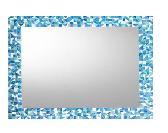 Bathroom Mirror, Mosaic Wall Mirror, Blue Aqua Teal Turquoise, Beach House Decor