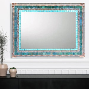 Large Wall Mirror, Mosaic Mirror, Aqua Gray Copper, Bathroom Decor, Mirror For Vanity