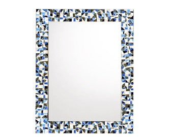 Bathroom Mirror, Mosaic Mirror, Large Wall Mirror, Blue Gray White