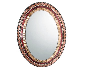 Oval Mosaic Mirror in Bronze, Copper, Maroon, Brown