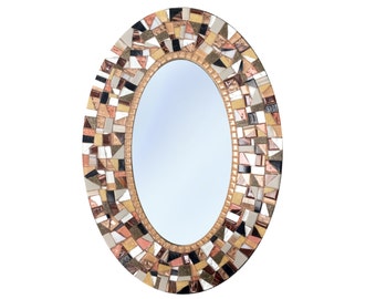 Brown Oval Wall Mirror // Mosaic Mirror // Wall Decor - IN STOCK 24 x 30