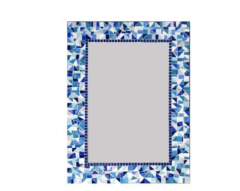 Large Wall Mirror in Blue, Gray, and Aqua Glass