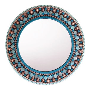 Round Wall Mirror, Mosaic Mirror, Aqua Copper Black