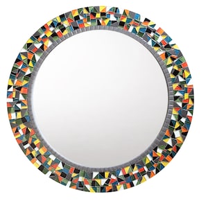 Round Mosaic Mirror, Colorful Mirror, Rainbow Mirror, Glass Mosaic Wall Mirror