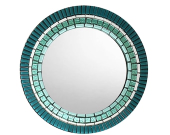 Round Wall Mirror, Large Mirror, Mosaic Mirror, Teal Aqua Turquoise